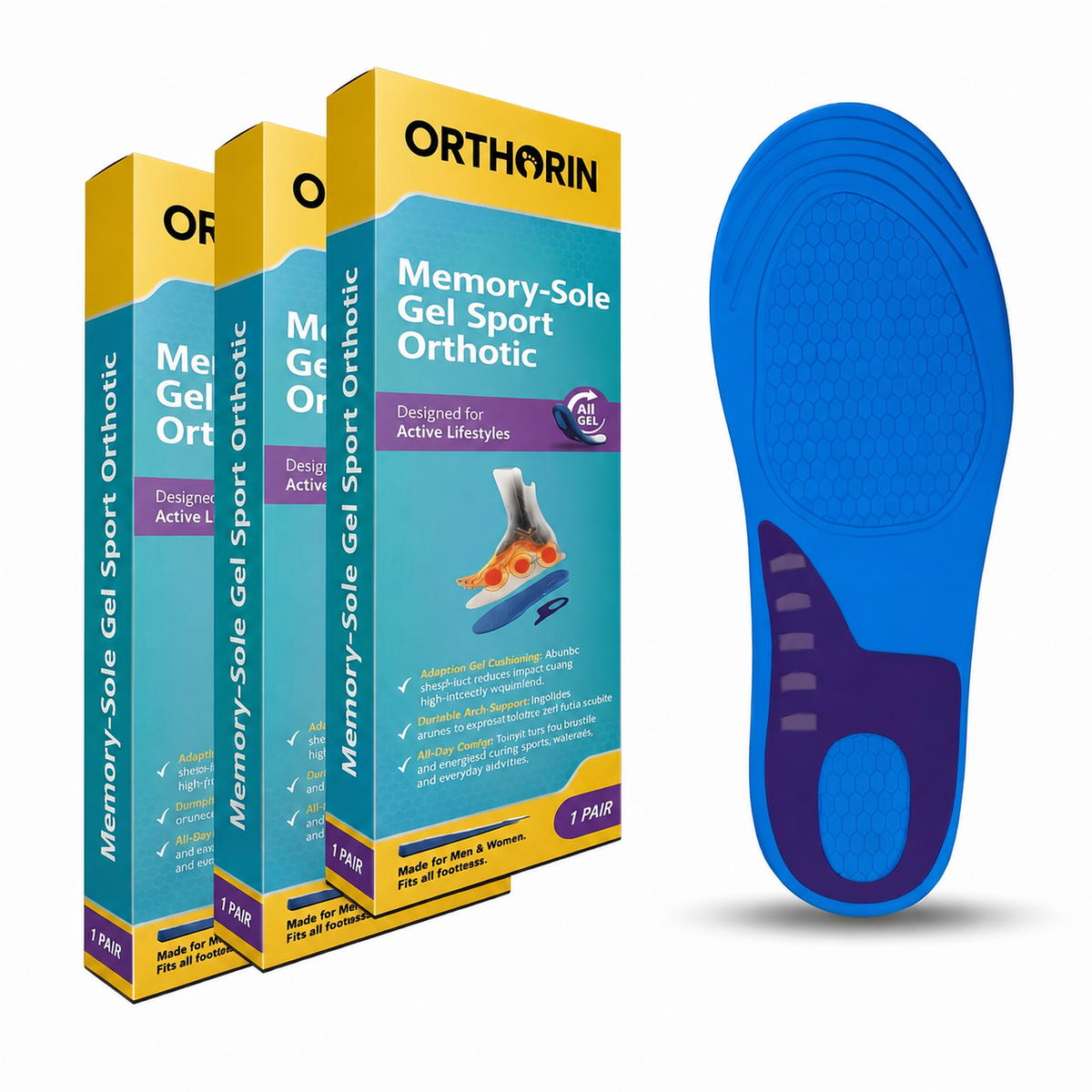 3 pack memory sole gel sport orthotic