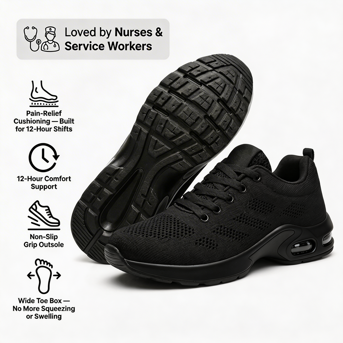 Orthorin™ Pro — 12-Hour Shift Shoes for All-Day Foot, Knee & Back Pain Relief